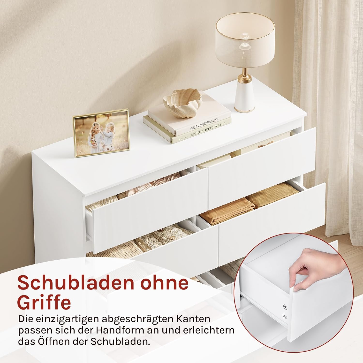 WOLTU Kommode mit 6 Schubladen, Moderner Schubladenschrank für Wohnzimmer, Schlafzimmer oder Flur, aus Holzwerkstoff, 100x69x36 cm, Weiß, KMD007ws