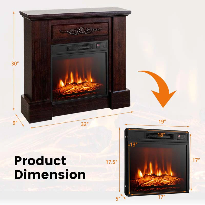 32Quot Solid Electric Fireplace With Mantel 1400W Freestanding Mantel Fireplace Heater With Remote Control Thermostat 6H Timer