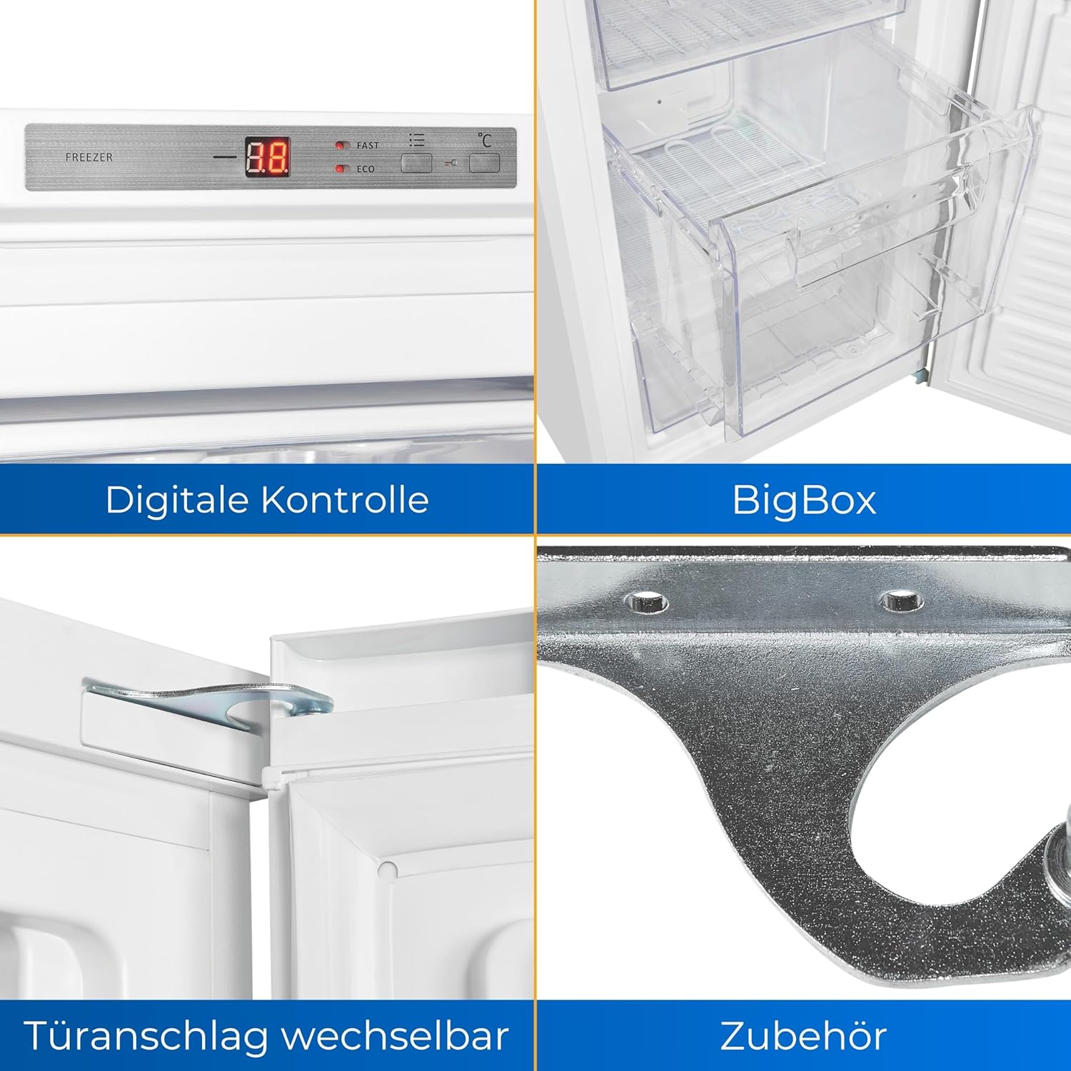 Exquisit Gefrierschrank GS280-HE-040D weiss | Tiefkühlschrank Gross 242 Liter | 4* Schnellgefrieren | Gefrierschrank Gross | Türanschlag wechselbar