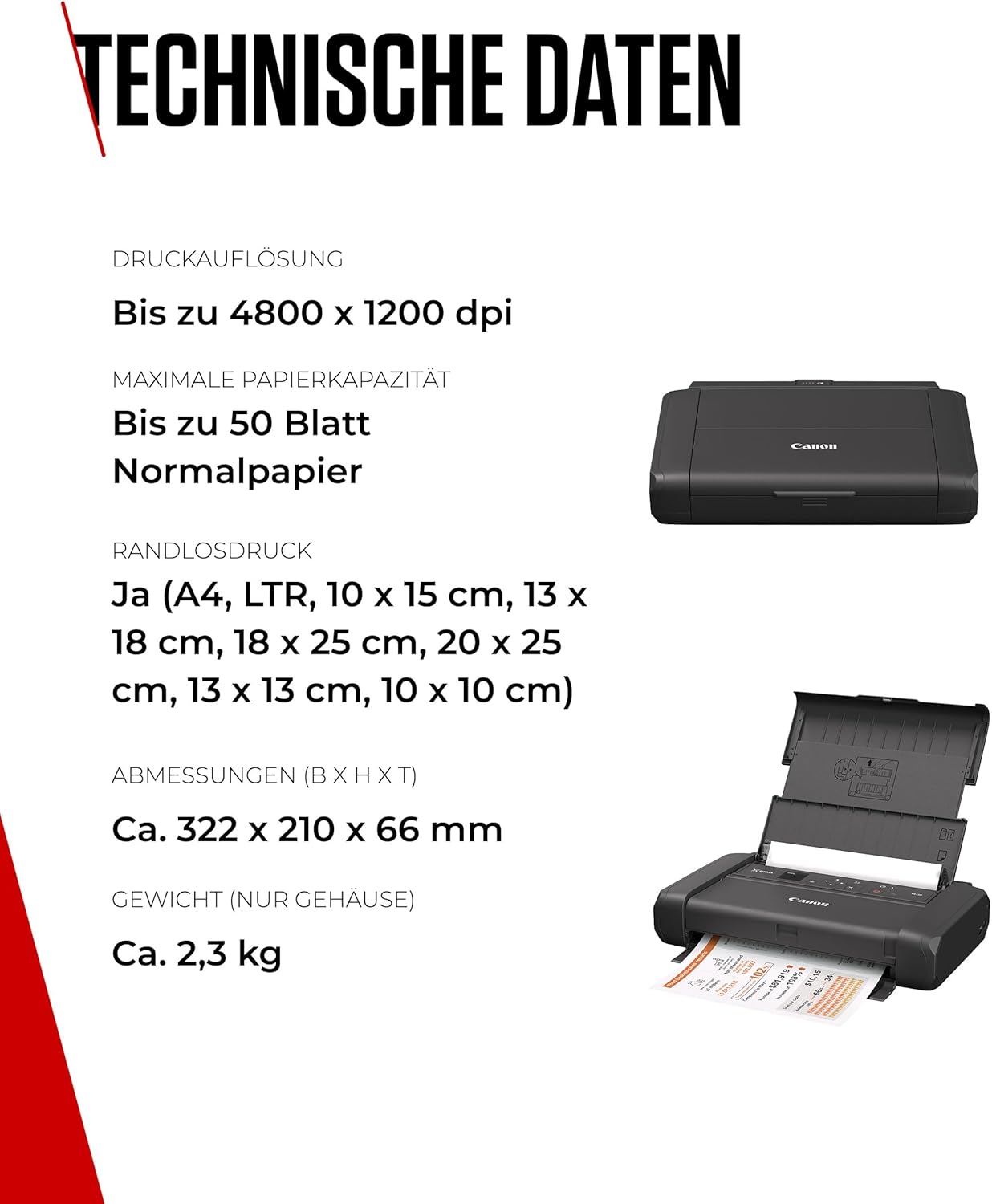Canon PIXMA TR150 mobiler Drucker mit Akku (WLAN, Cloud, AirPrint, 4.800 DPI x 1.200 DPI, Highspeed USB Typ C, OLED-Display, Tintenstrahldrucker), schwarz