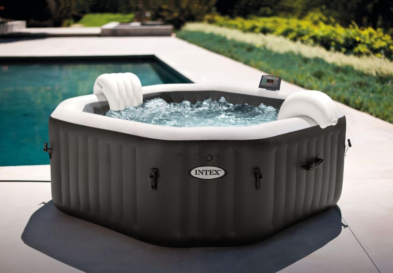 Intex 28458 - Whirlpool aufblasbar PureSpa Jet&Bubble Deluxe, 4 Personen, 120 Düsen, Heizung, Schwarz, 201x71 cm