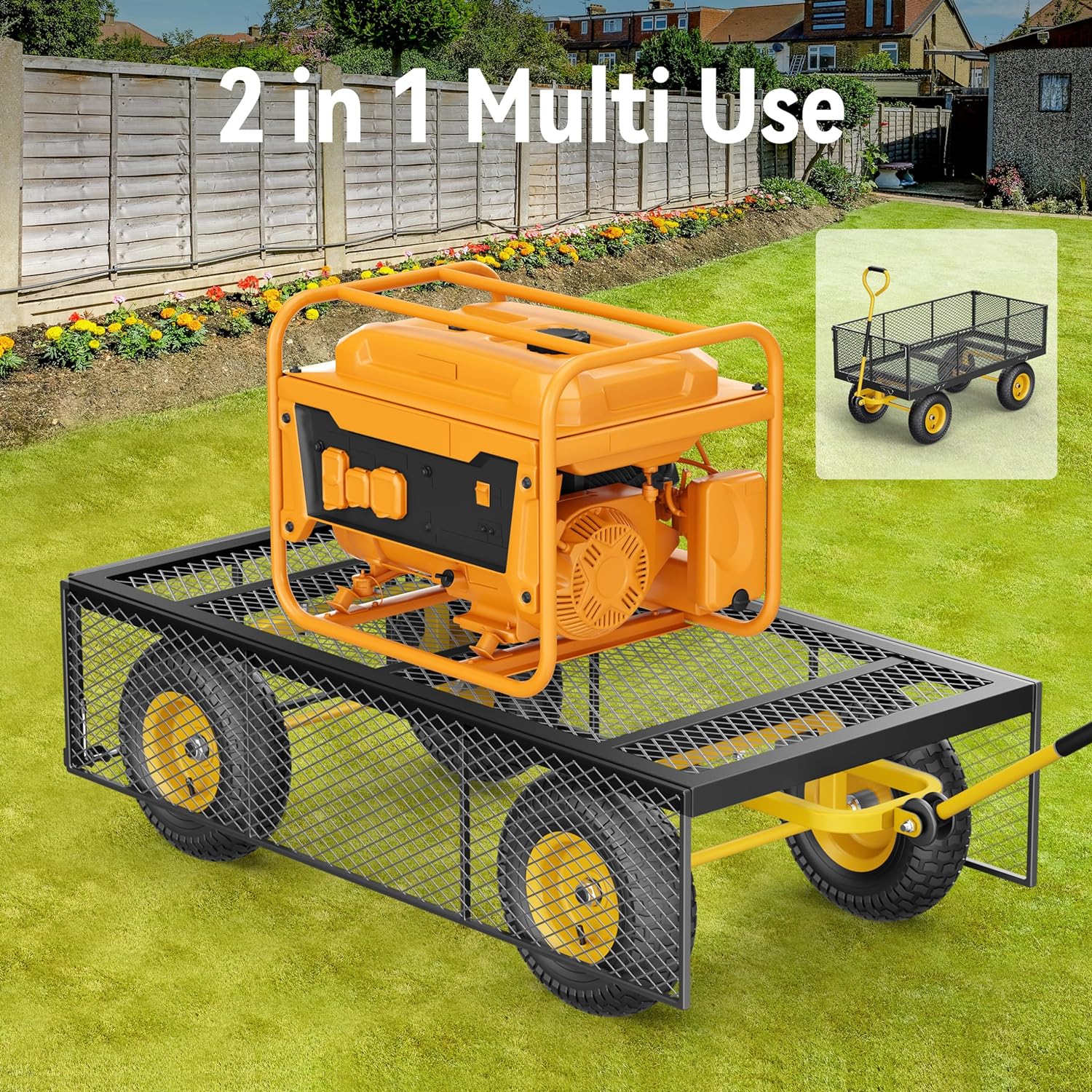 Steel Garden Cart, 2-in-1 1400 lbs Heavy Duty Utility Wagon, with Removable Mesh Sides to Convert into Flatbed, 240?? U-Turn 13