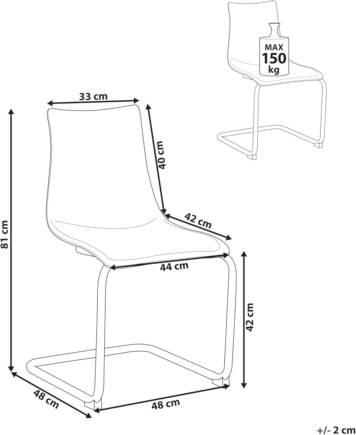 Beliani Esszimmerstuhl 2er Set Kunststoff transparent schwarz Freischwinger Marshall