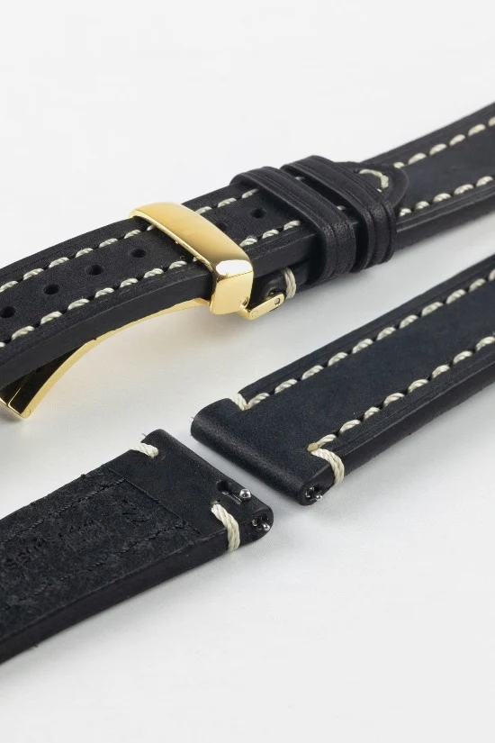 Hirsch LIBERTY Leather Watch Strap in BLACK