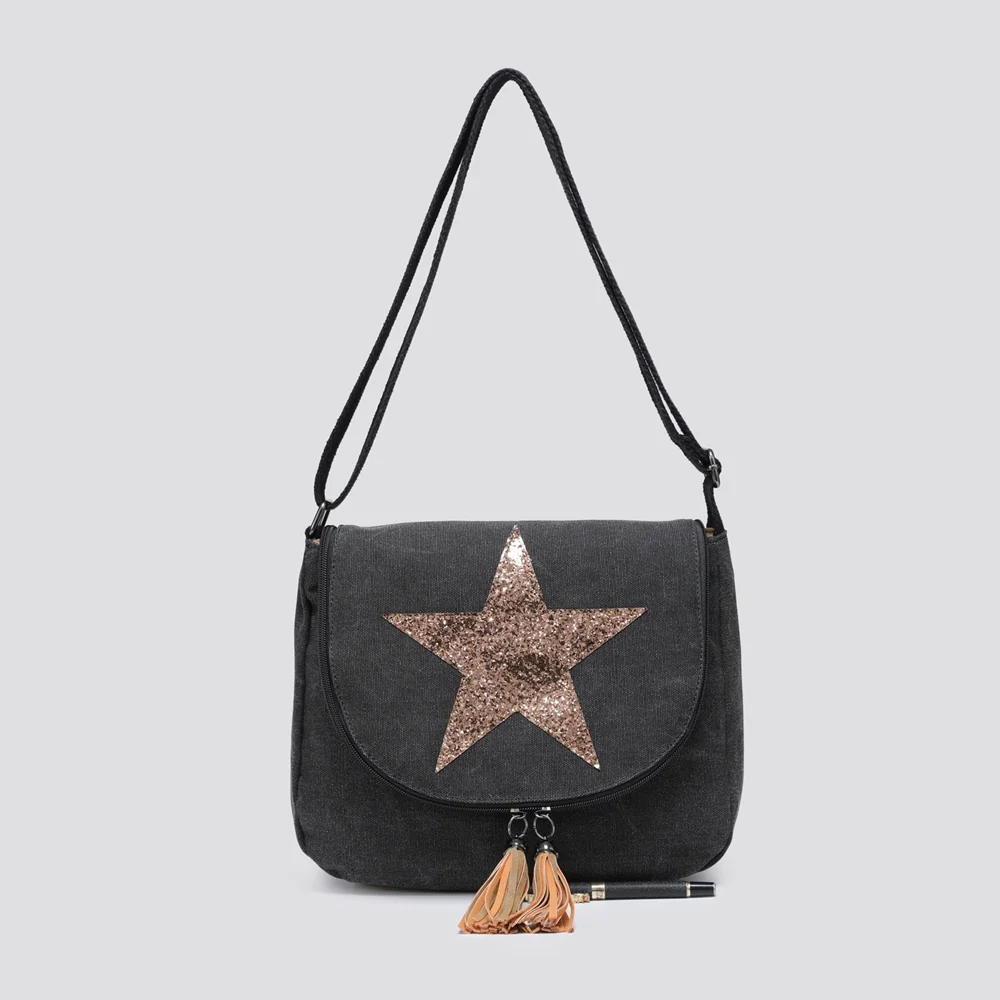Canvas Saddle Crossbody Bag | Black