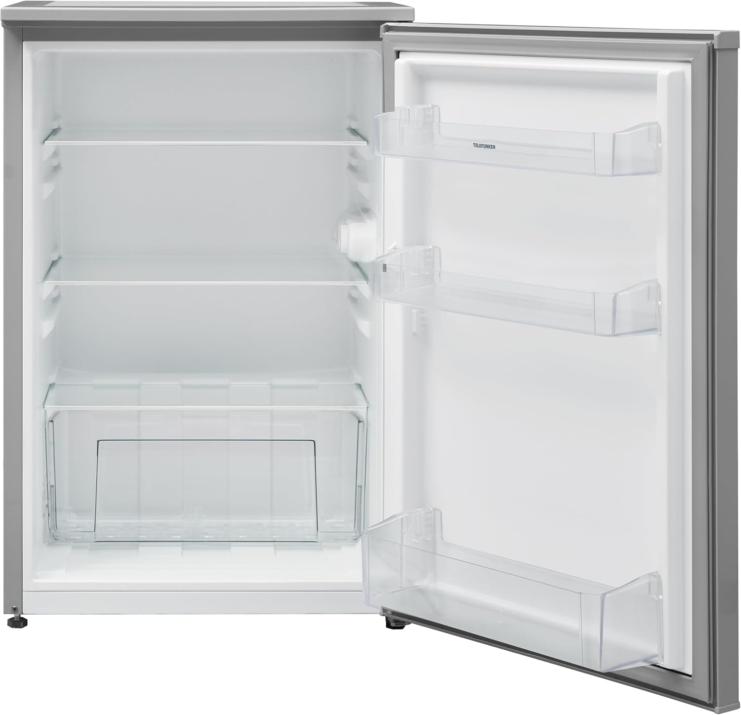 TELEFUNKEN Kühlschrank ohne Gefrierfach freistehend Standkühlschrank mit 135 Liter Nutzinhalt Kühlschrank klein mit Gemüsefach Vollraumkühlschrank Türanschlag wechselbar C-135-100-S silber
