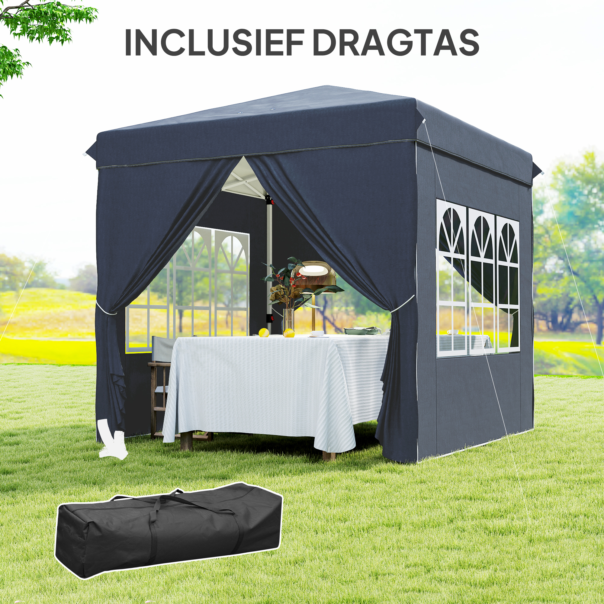 Outsunny 2,5 x 2,5 m Pop-up Paviljoen met Zijwanden en Draagtas, UPF50+ Hoogteverstelbaar Tuinpaviljoen, Donkerblauw