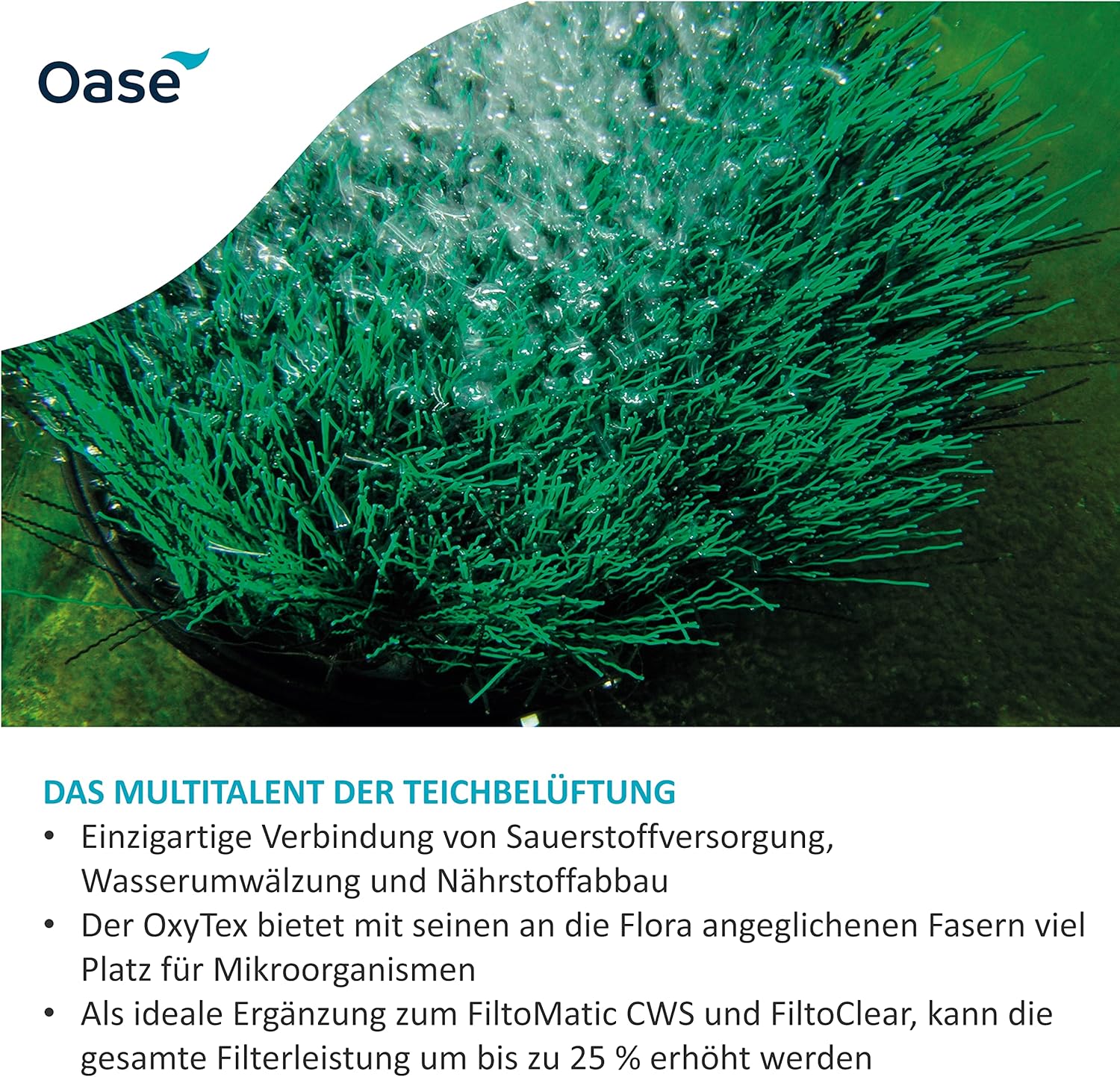 OASE 50249 Teichbelüfter OxyTex Set 1000, Teichbelüftung, Sauerstoffversorgung, Belüftungspumpe, Filtermedium, erhöht Filterleistung um bis zu 25%