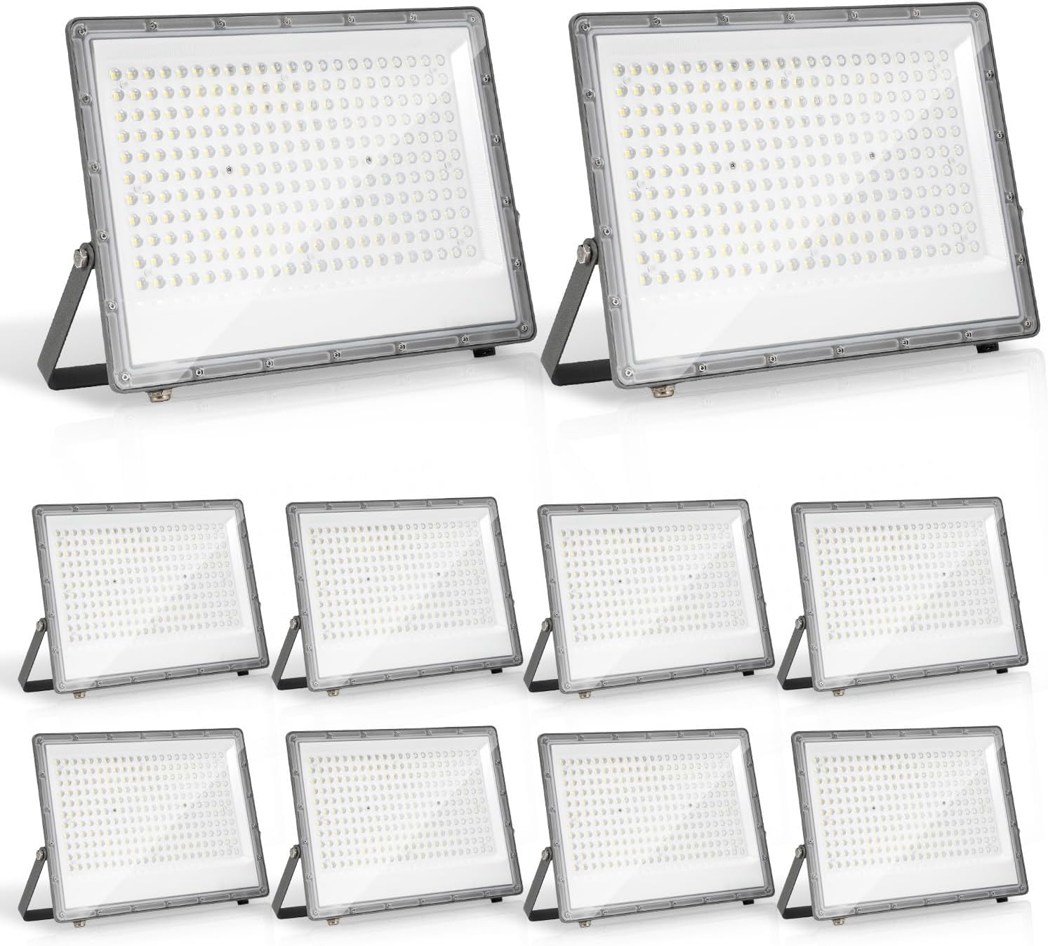 10x200W LED Strahler Außen, Superhell 19800LM Wandleuchte 6000K Kaltweiß Scheinwerfer, IP66 Wasserdicht Außenleuchte mit 100cm Kabel, für Hinterhof Auffahrt (kein Stecker)