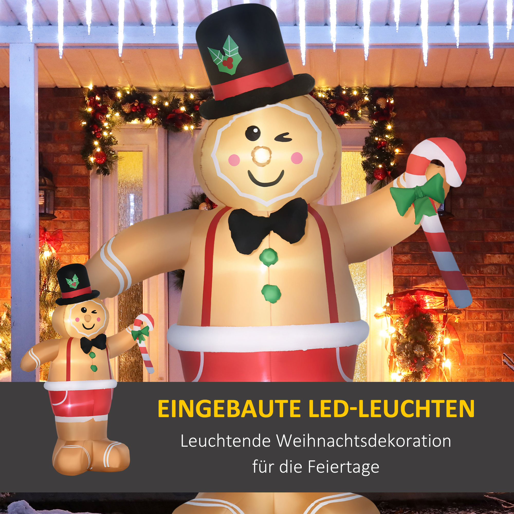 Outsunny Christmas opblaasbare peperkoekman 2,38 m met LED-verlichting weerbestendig
