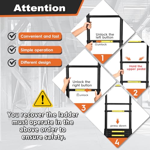 HBTower Scala telescopica da 4,7 metri con ganci e piedini antiscivolo, leggera scala pieghevole in alluminio per soppalchi, camper, esterni ed interni, capacità di 150 kg.Nero : Amazon.it: Fai da te