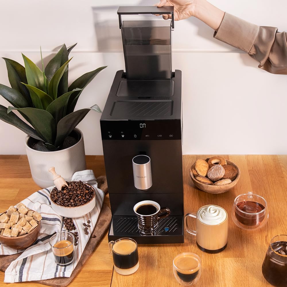 Cecotec Superautomatische compacte koffiemachine Cumbia Cremmaet Compact, 1350 W, 19 Bar en Thermoblock-systeem, 1,1 L watertank en 150 g koffiebonenreservoir, Plug&Play, automatische reiniging