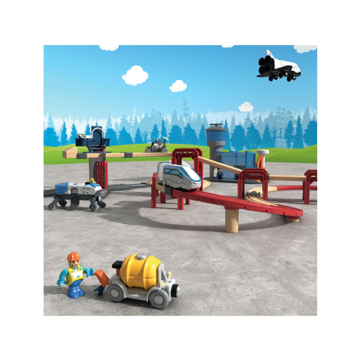 Playtive Holz-Eisenbahn-Set Weltraumstation, 67-teilig - B-Ware neuwertig