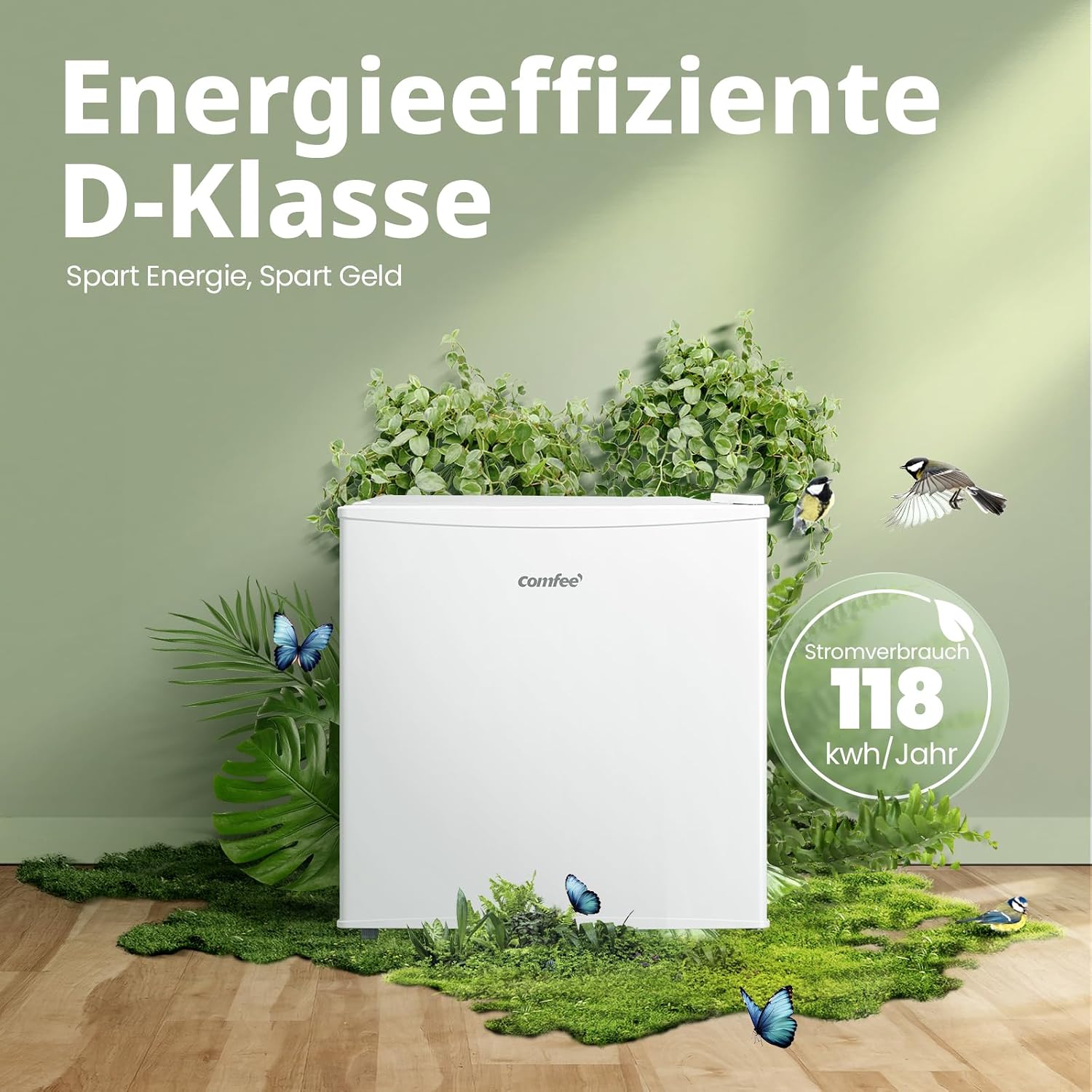 COMFEE RCU40WH3EU(E) 31L Mini Gefrierschrank mit Inverter-Kompressor, D-Energieeffizienz, 4-Sterne-Gefrierleistung, Leise 39 dB, Kompakter Tisch Gefrierschrank für Büro, Küche, Studentenwohnheim Weiß