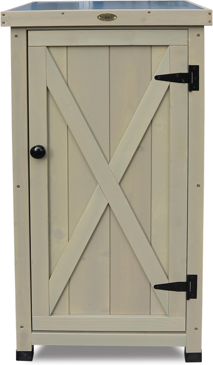 HABAU Gartenschrank Kompakt mit Arbeitsplatte, wetterfest in Grau lasiert, aus zertifiziertem Massivholz, ideal für Garten, Balkon und Terrasse, 45 x 45 x 91 cm