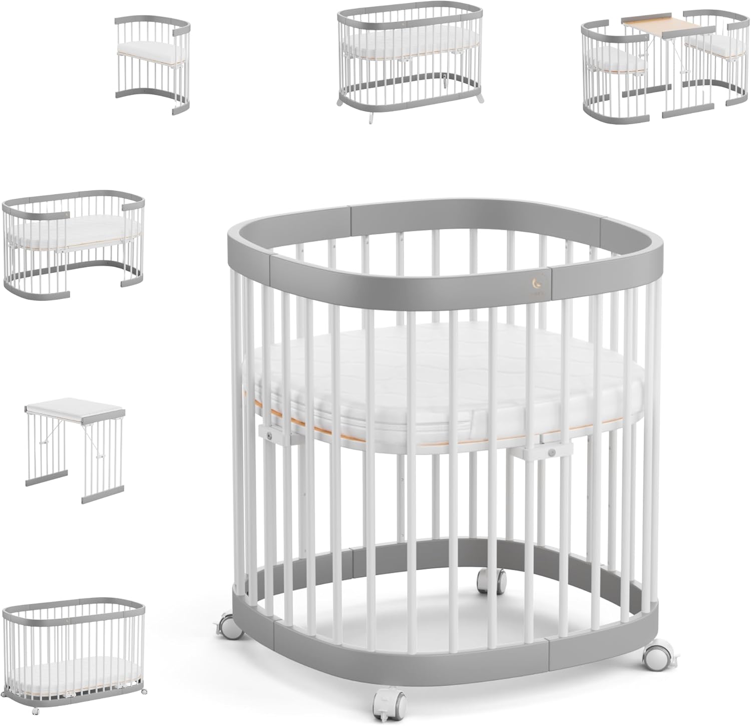 tweeto® Babybett 7 in 1 – mitwachsendes Babybett aus Holz | höhenverstellbares Beistellbett & Gitterbett | umbaubar zu Kinderbett & Laufstall (Buche Natur)