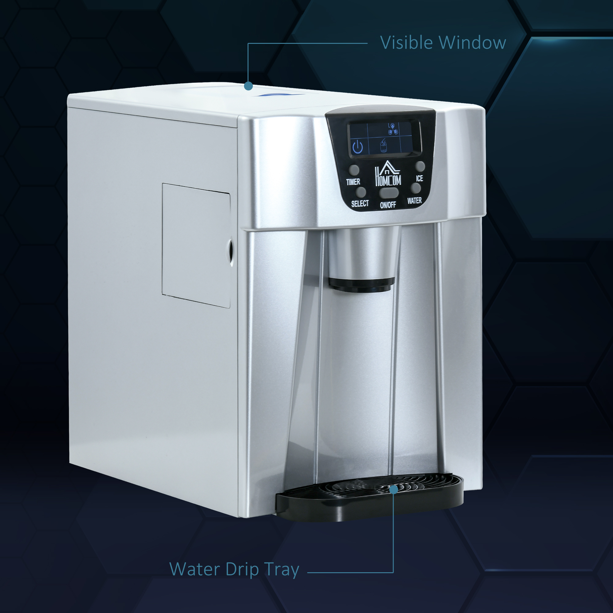 IJsblokjesmachine IJsblokjesmaker Ice-Maker, Timerfunctie, 25,2 cm x 38,9 cm x 36,3 cm, Zilver
