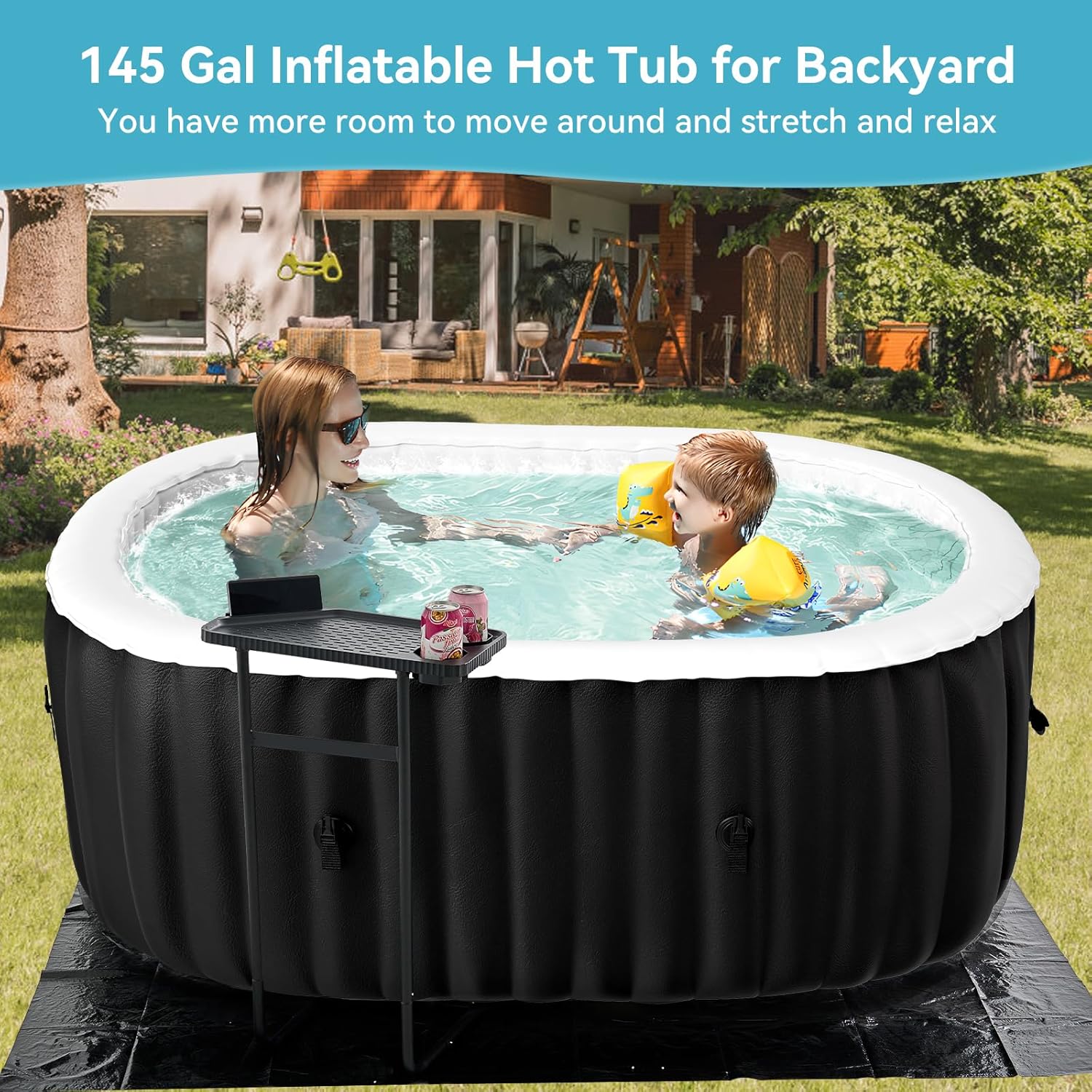 Hot Tub Aufblasbar für 2 Personen Mit LED, 2400W In/Outdoor SPA Pool Winterfest Mit 100 LuftdüSen, Frostschutz, 550 Liter, Auslaufsichere, Energiesparend, Bubble Spa & Wellness Massage