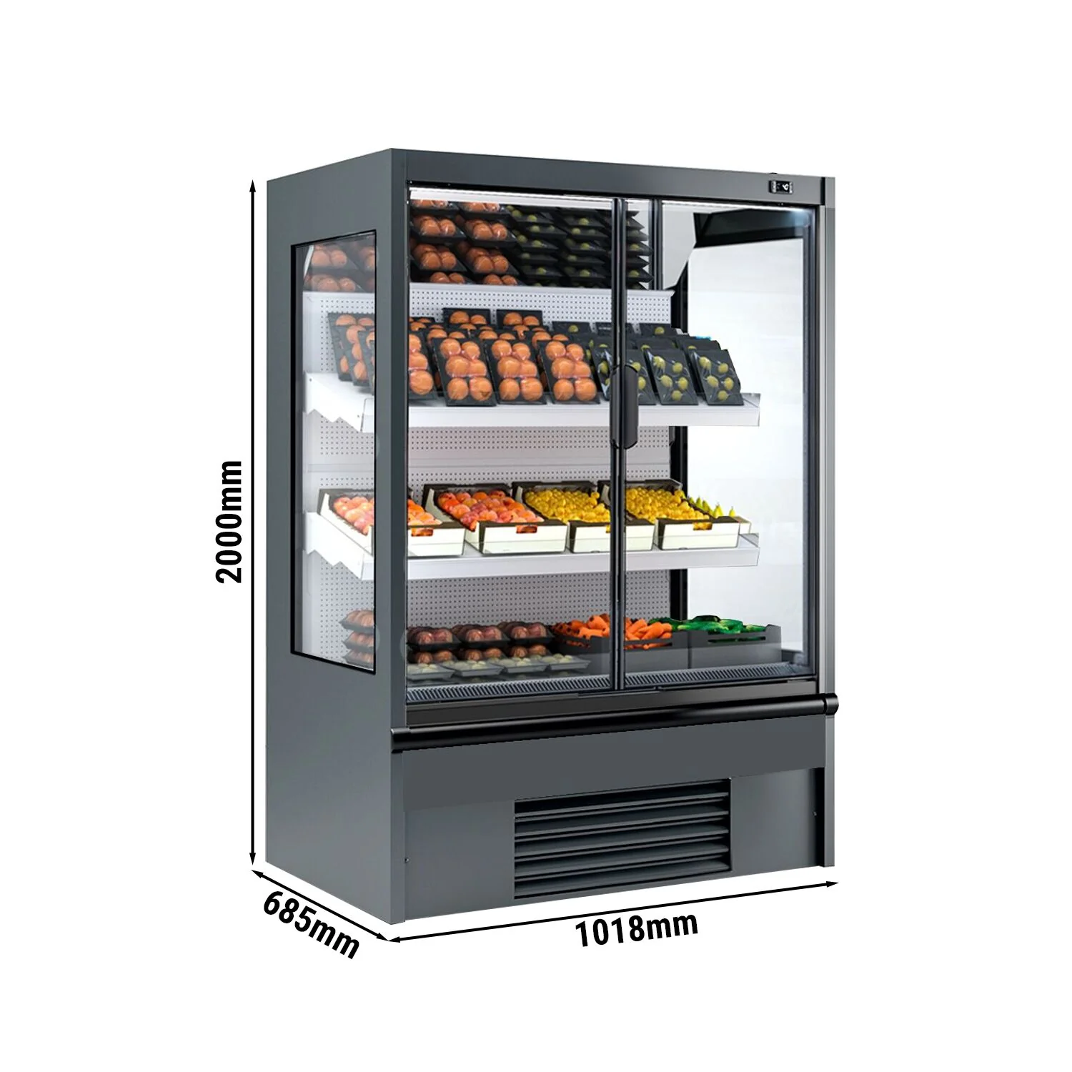 Kjølereol - 1 018 mm - 278 l - +4 °C til +6 °C - med 1 hengslet glassdør, med dobbelt isolerglass & 2 hyller - grå