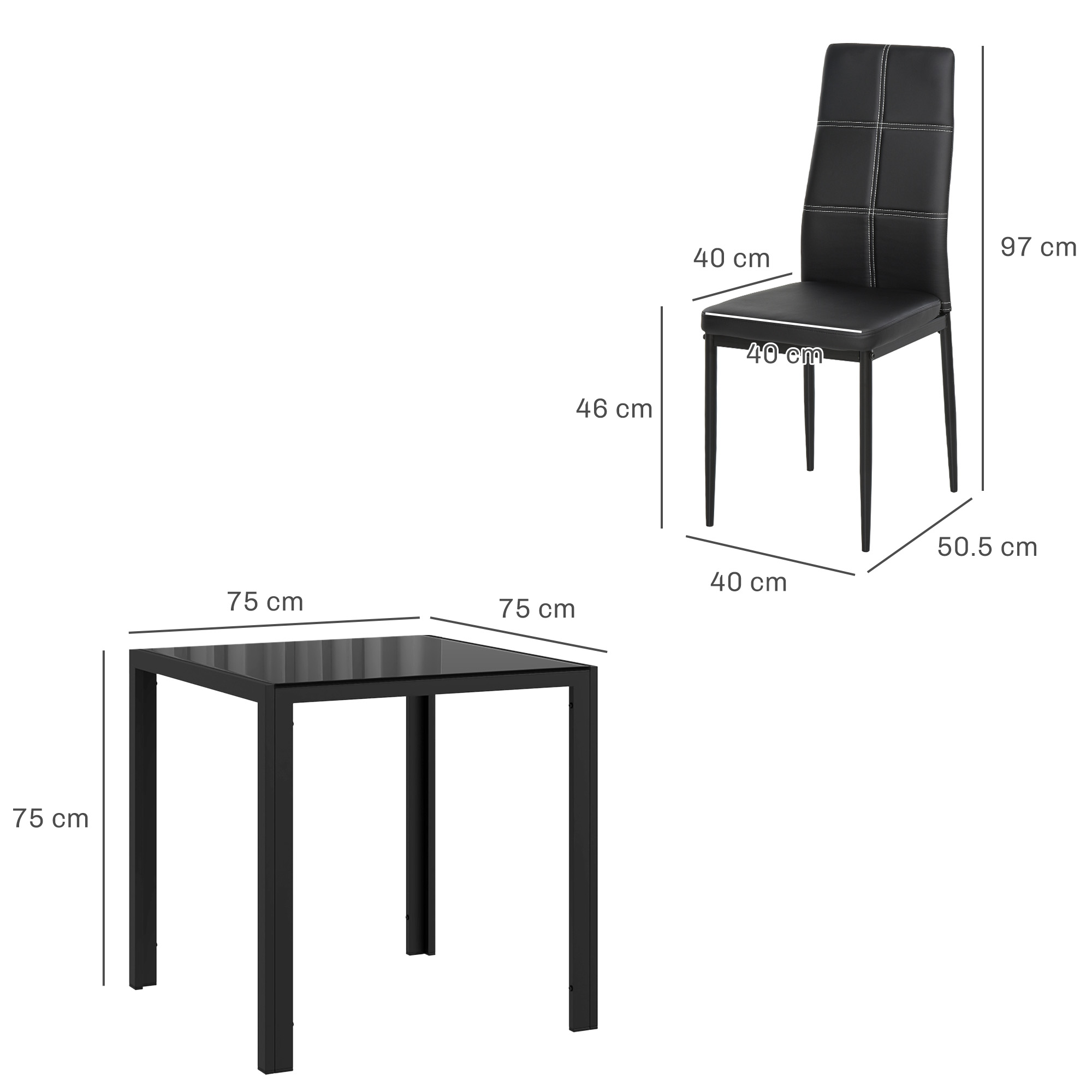 Eetset met Tafel en 2 Stoelen Ruimtebesparend Zwart