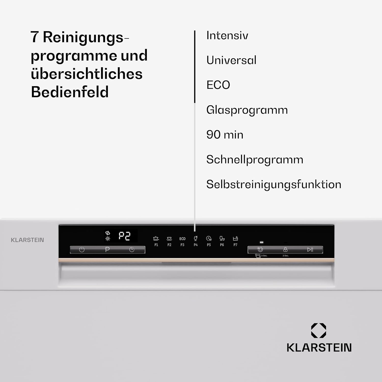 Klarstein  ia 8 - Spülmaschine, Geschirrspüler, Freistehend, Teilintegriert, F, 55 cm breit, 8 Maßgedecke, 6 Programme, Aquastop, silber