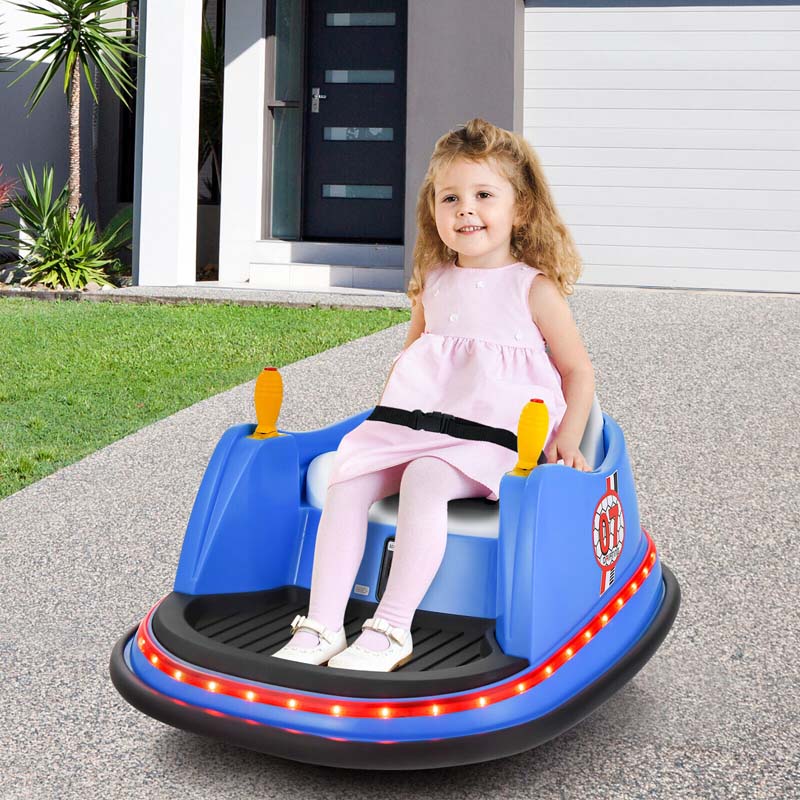 12V Toddler Bumping Car, Battery Powered Baby Ride on Bumper Car with Dual Joysticks, Flashing LED Light & 360 Degree Spin