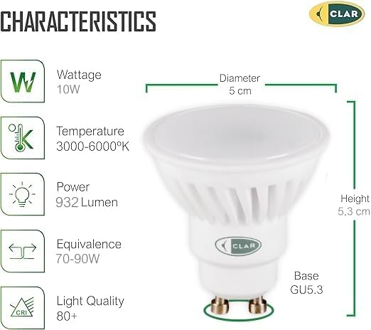 CLAR - GU10 LED Leuchtmittel 10W, LED Lampe GU10, Warmweiß 3000K (Pack 100)