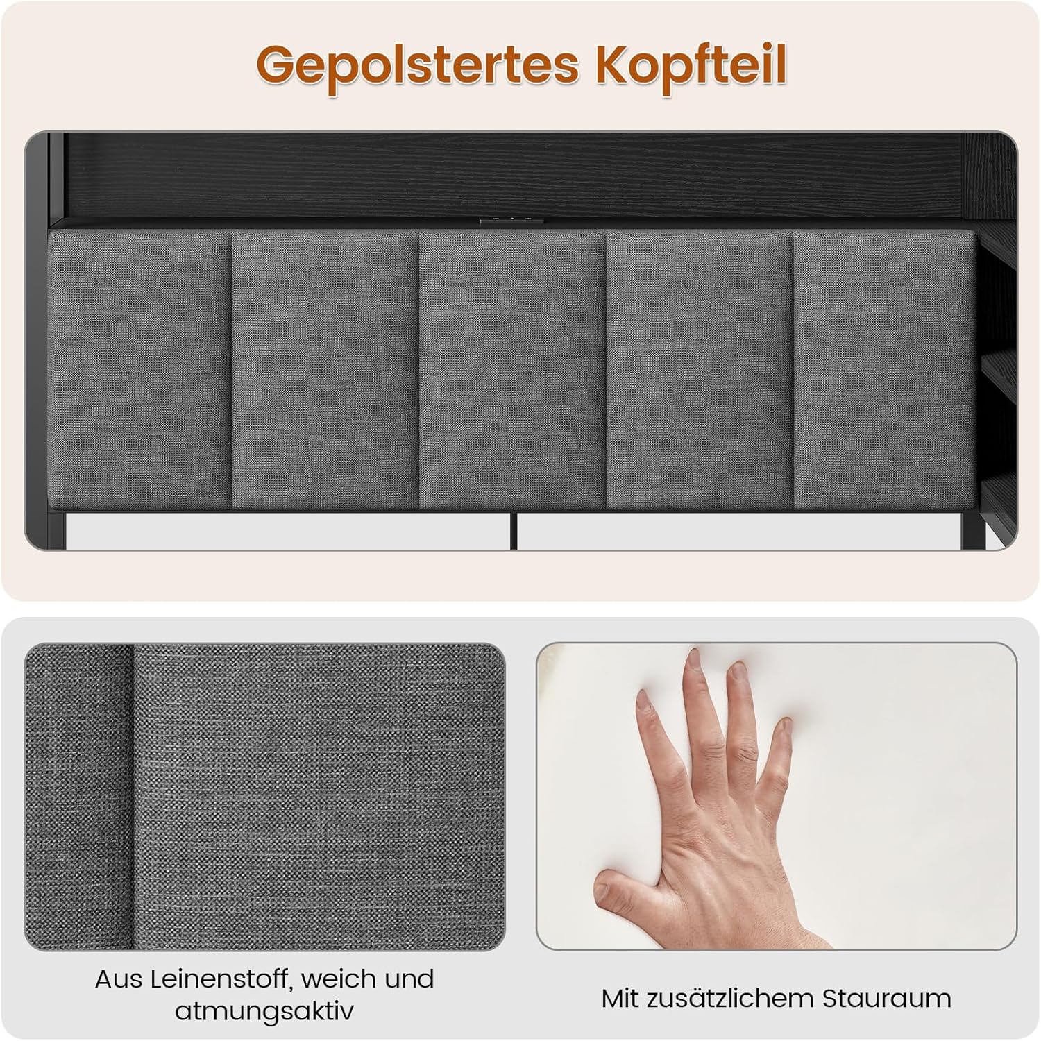Polsterbett Schlafsofa 90x190 mit LED-Beleuchtung, Ladestation, Tagesbett, Jugendbett mit 2 Schubladen und Lattenrost aus Metall, Kopfteil mit Stauraum, Offene Regale, Schrank, Schwarz