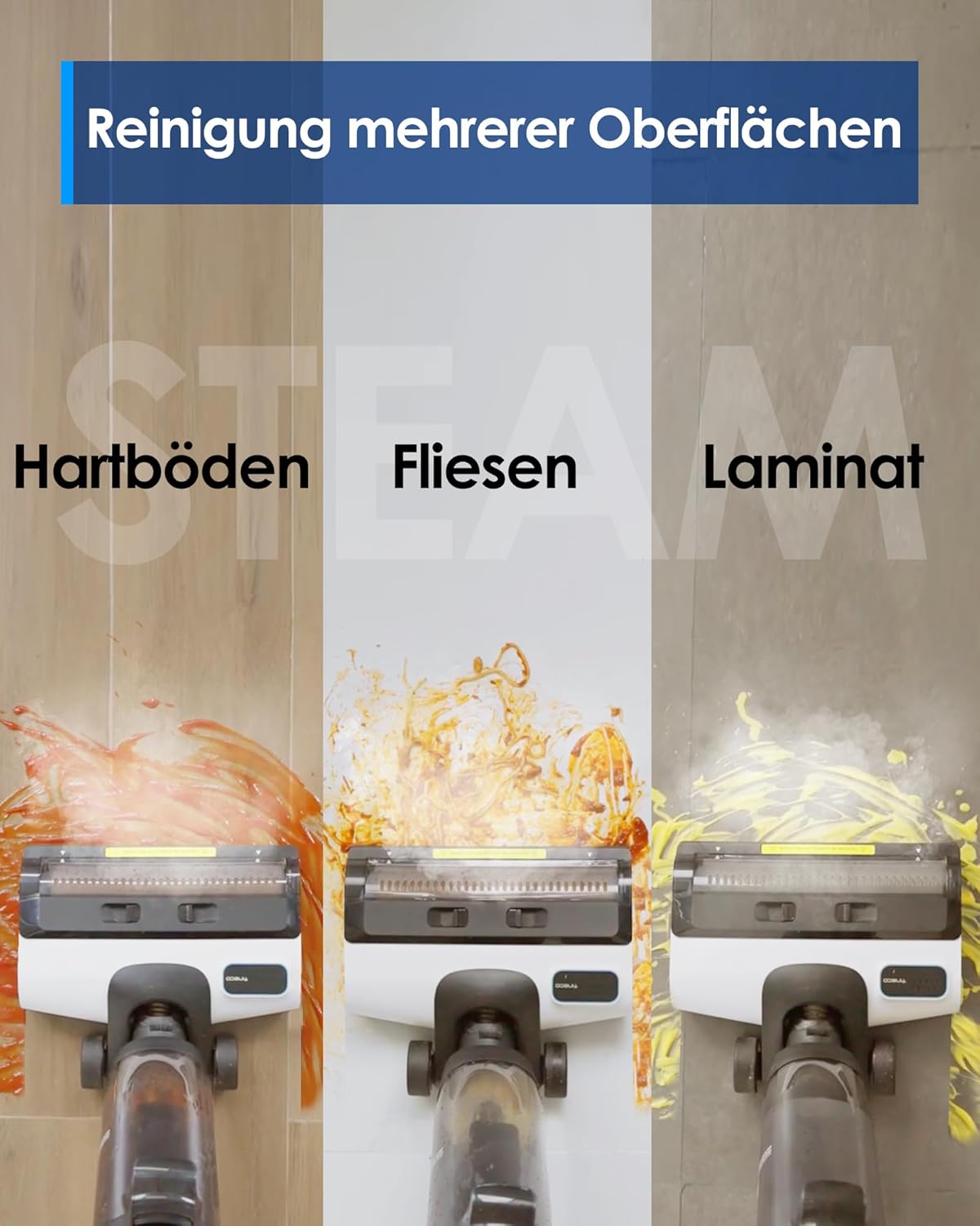 Tineco iFLOOR 5 Steam Nass Trockensauger, 120℃ Hochtemperatur-Dampf, Dampfreiniger mit Kabel, Selbstreinigung Nasssauger, Hartholz bodenreiniger für klebrige Verschmutzungen, Essensreste