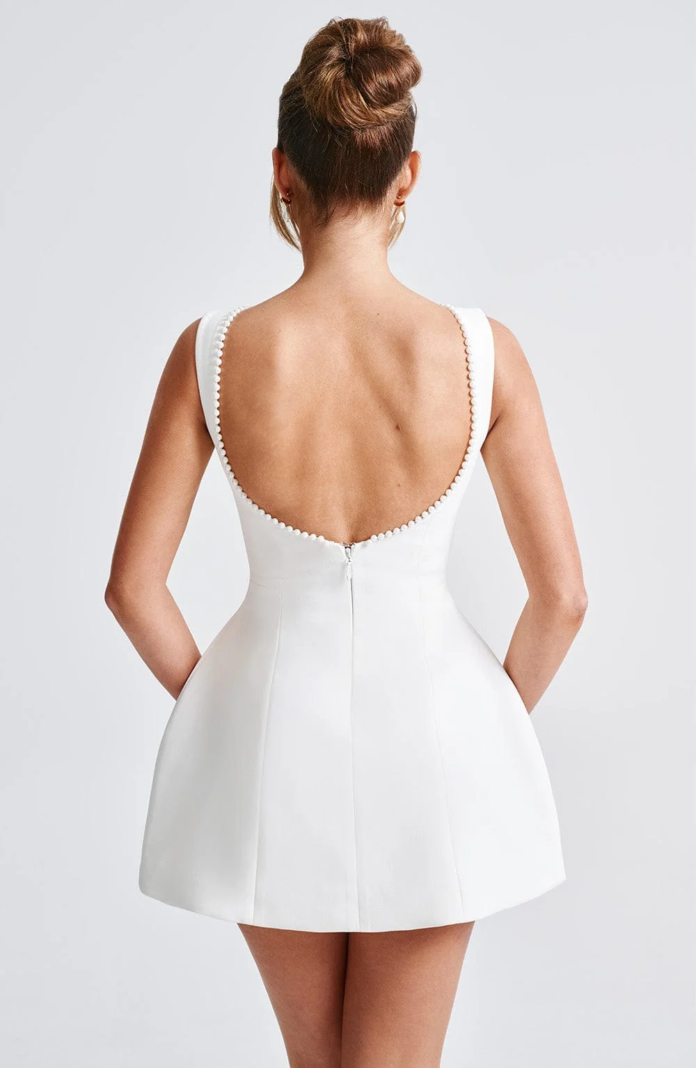 Damen Cocktailkleid Mini | Festliches A-Linien Kleid mit gro?er Schleife und Perlenbesatz | ?rmelloses kurzes Partykleid