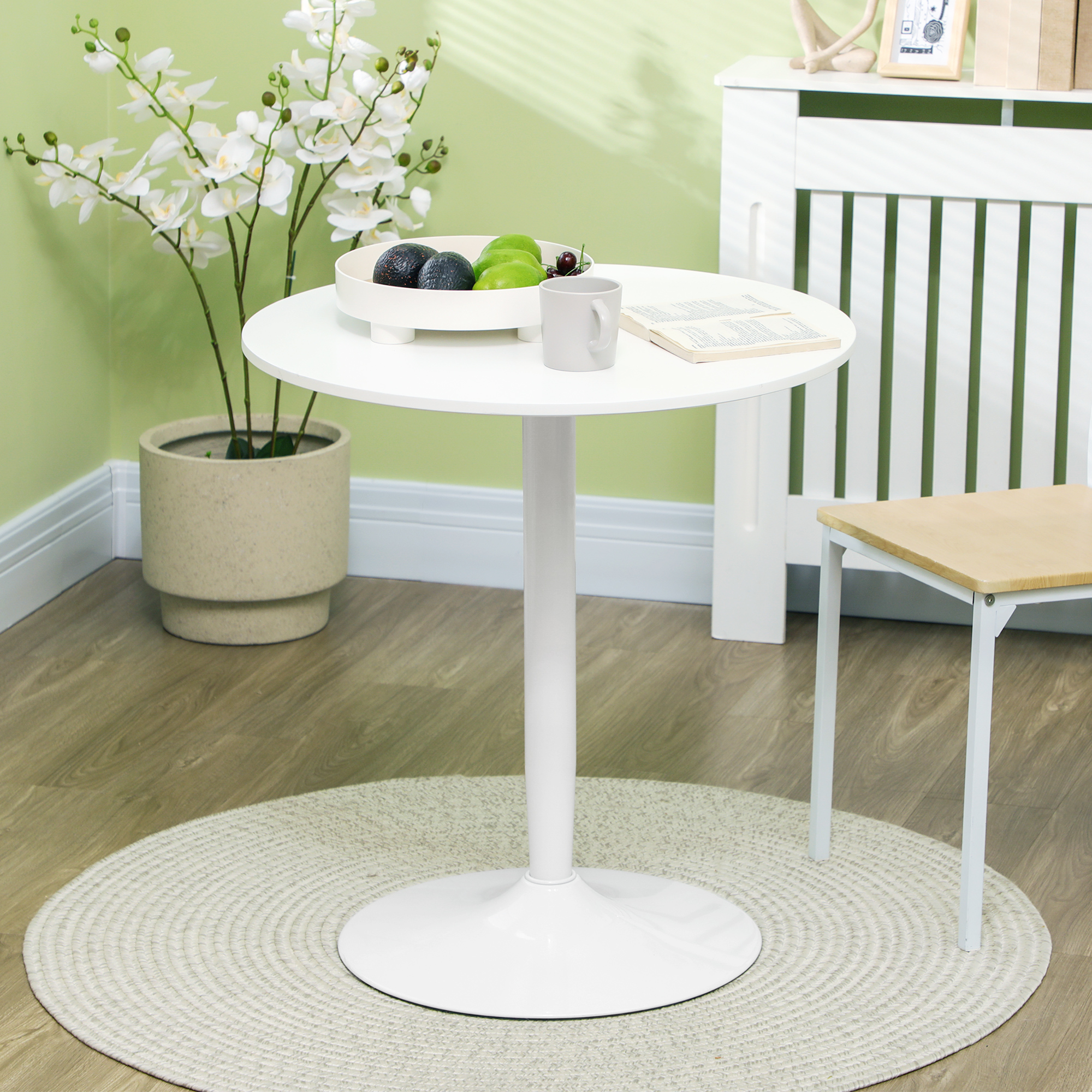 HOMCOM Eettafel voor 2 Personen, Ronde Tafelblad, Stalen Voet, wit, 70 x 70 x 75 cm