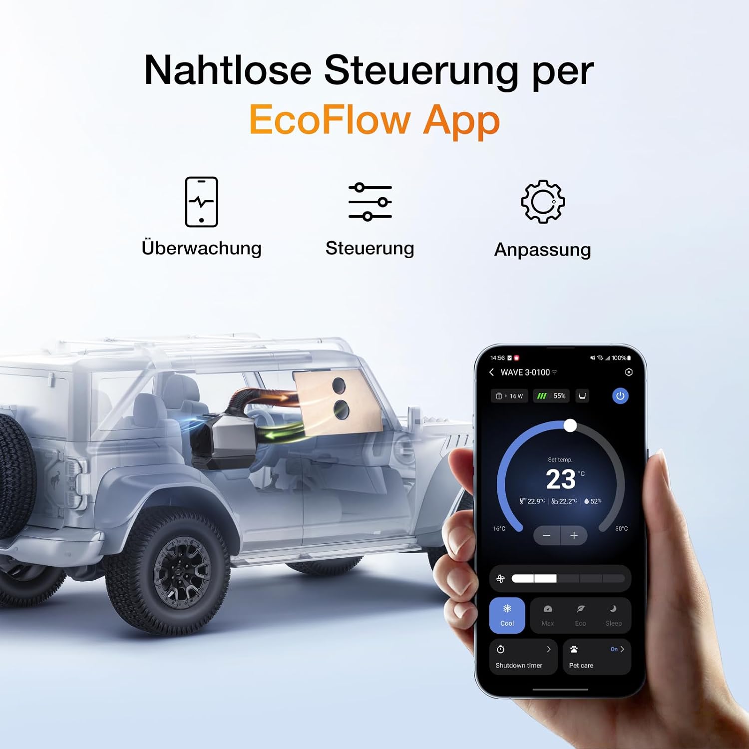 ECOFLOW WAVE 3 Tragbare Klimaanlage mit 1024Wh Zusatzakku, 8 Std. Akkulaufzeit, 1800 W/6100 BTU Kühlen, 2000 W/6800 BTU Heizen, App-Steuerung, Mobile Klimaanlage für Wohnmobile SUVs Camping