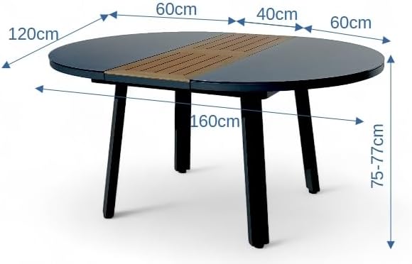 ALEOS. Gartengarnitur Gartenset Aluminium Teak Set mit rundem Ausziehtisch 120cm auf 160cm ausziehbar + 6 Stapelstühle anthrazit Trinidad