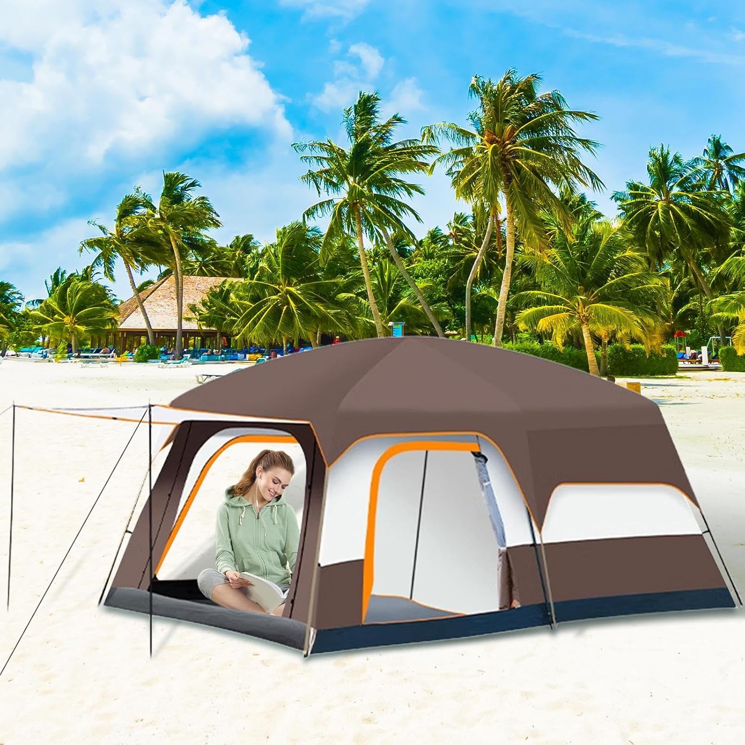 Familienzelt – Tunnelzelt 4-6 Personen mit Stehhöhe, Markise für Trekking | Familien-Camping, Mehrraum-Kabine, wasserdicht, für Camping