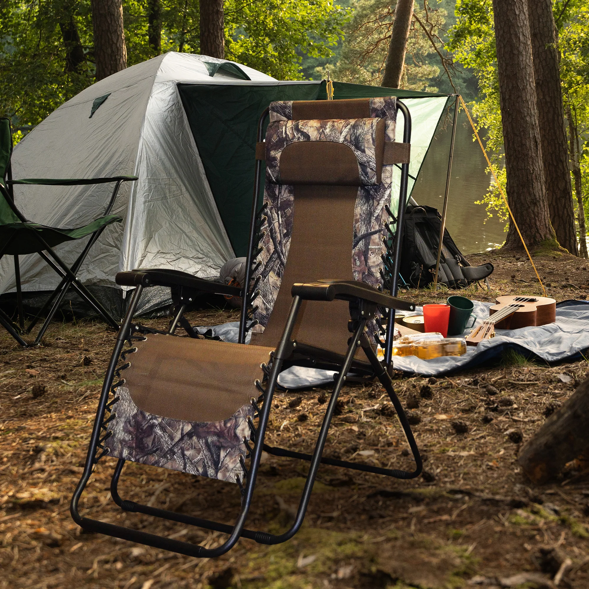 Caravan Canopy Infinity Zero Gravity Stalen Frame Patio Deck Stoel, Camouflage