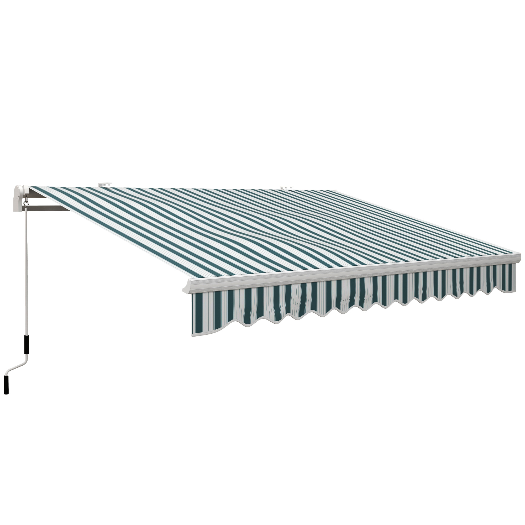 handmatige knikarmluifel 4m met handslinger balkonluifel zonwering wandmontage balkon aluminium wit + groen 395 x 245 cm
