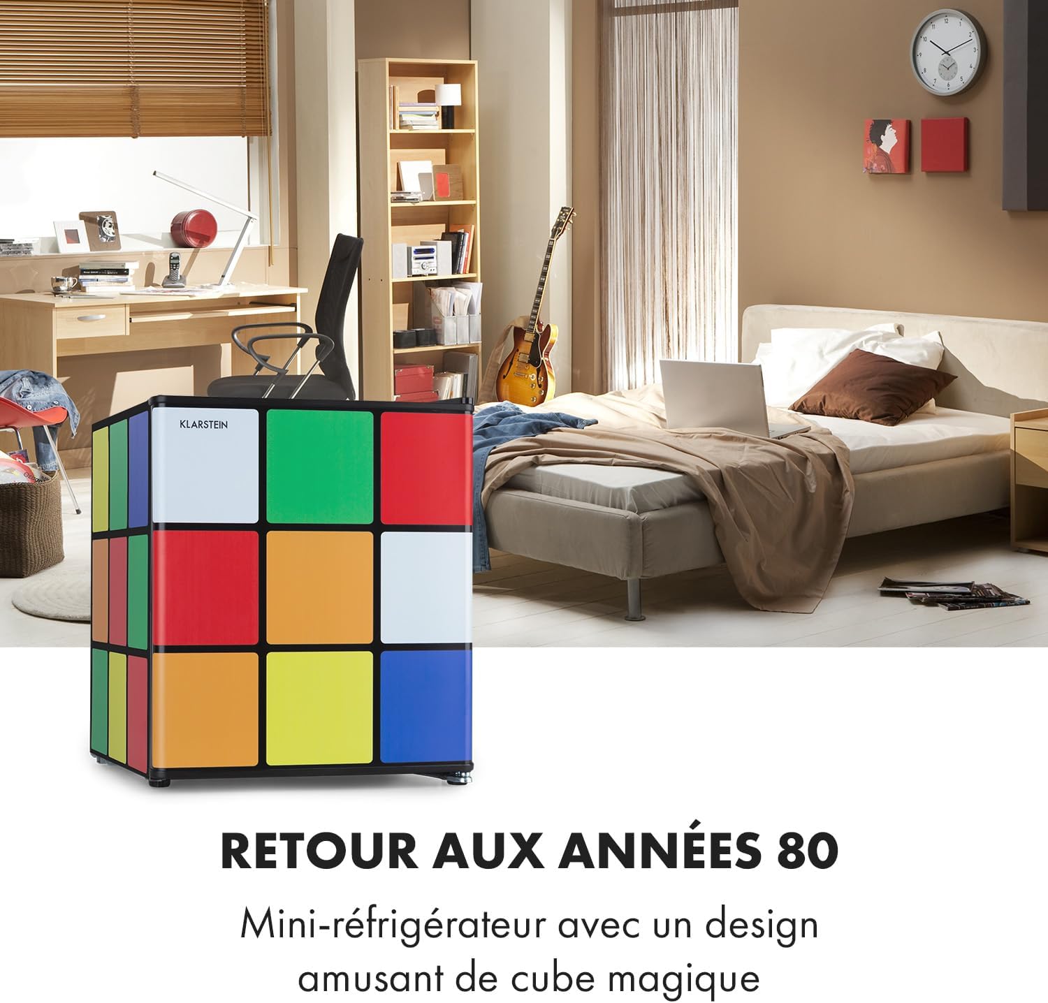 Klarstein Solve - Mini-réfrigérateur, minibar, système de refroidissement thermoélectrique, capacité de 48 litres, bouton de réglage mécanique, refroidissement : 0 à 10 °C, noir/coloré