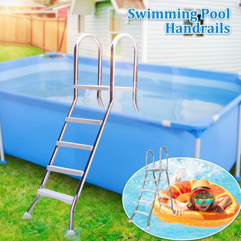 4 Stufige Poolleiter Edelstahl, Pooltreppe für Aufstellpool, Poolleiter 132 cm Poolhöhe, Pool Treppe, Poolstufen für Aufstellpools, Schwimmbadleiter Poolleitern 250 kg Tragkraft