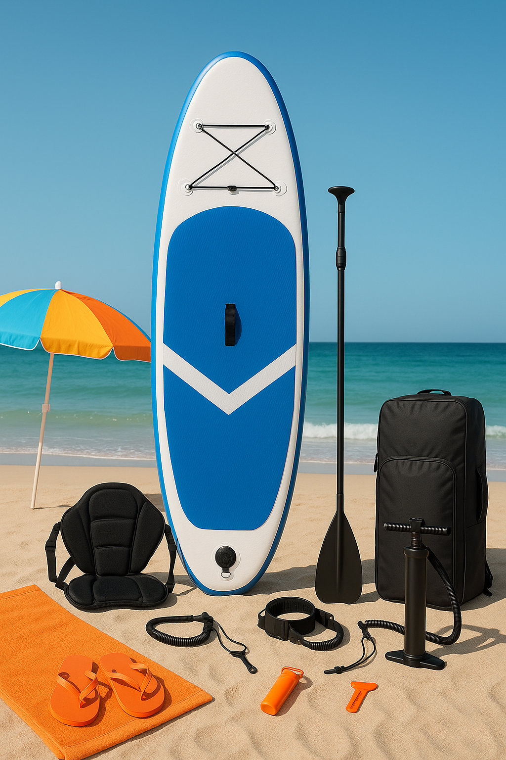 Oppusteligt paddleboard til udendrssport, blt og hvidt PVC, til strand/s/rejser, 3058015 cm IBTvczZ551iq