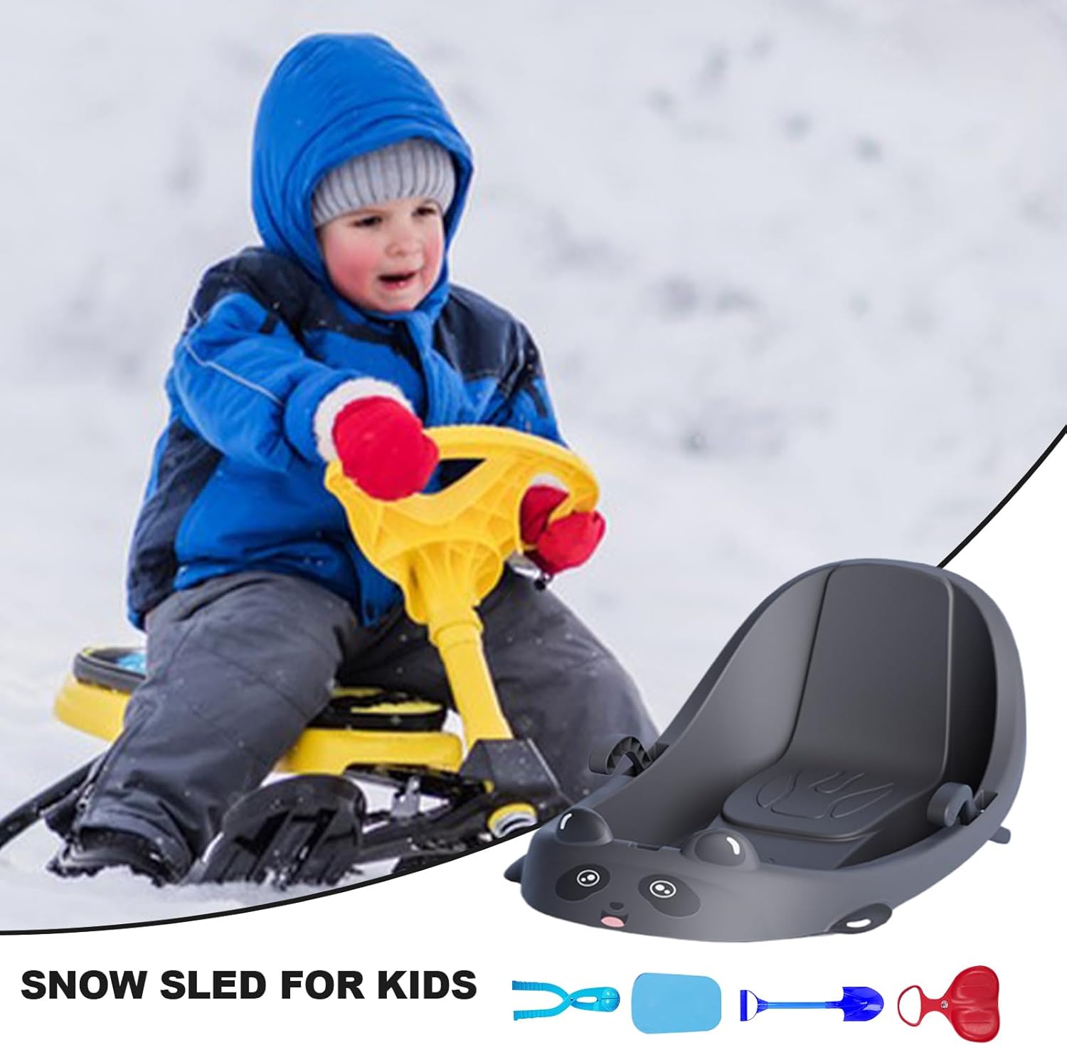 Schlitten für Kinder, integrierte Rückenlehne, Sportzubehör – Rodel-Schneeschlitten mit integrierter Bremse, für kaltes Wetter, verschneite Hügel, Park, Hinterhof, Spielplatz für Kinder