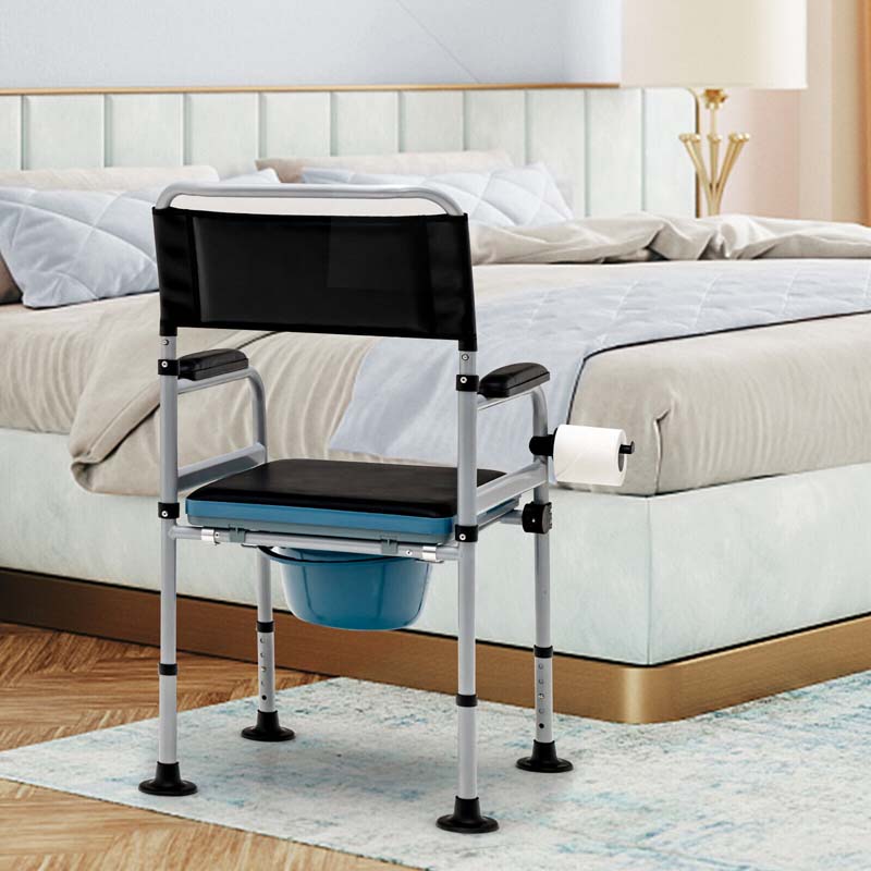 Eletriclife 4-in-1 Bedside Commode Folding Toilet Chair w/Detachable Bucket