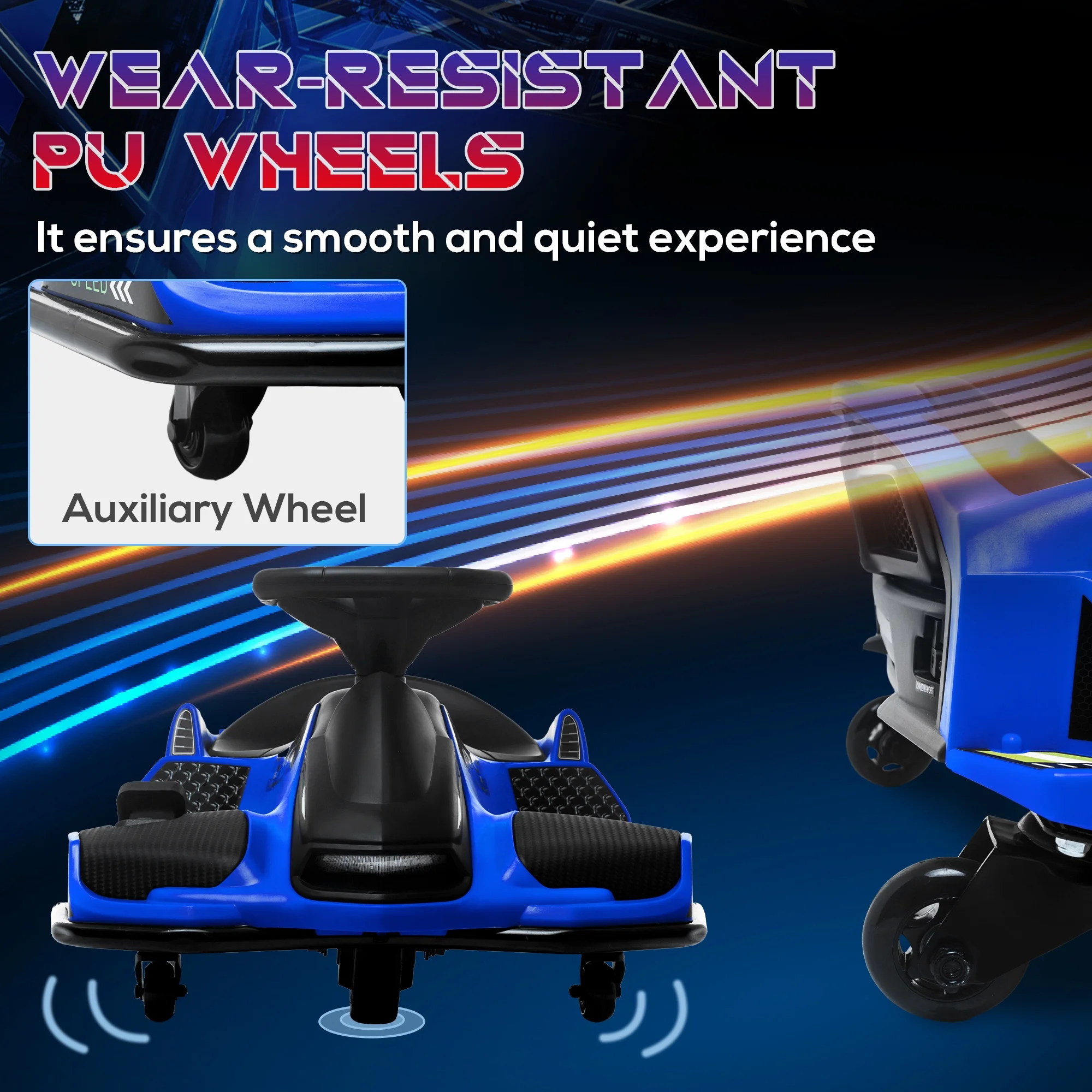 2025 Aosom 12V Elektrische Gokart met Langzame Start, Muziek en Verlichting �C Blauw