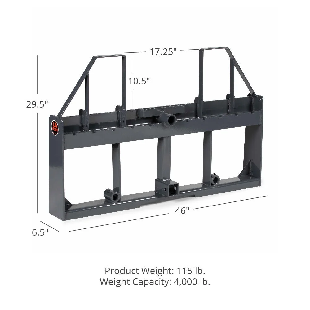 2025 Titan Attachments UA Pallet Fork Frame Grijs met Stap, Capaciteit 4.000 LB, Quick Tach Montage Systeem
