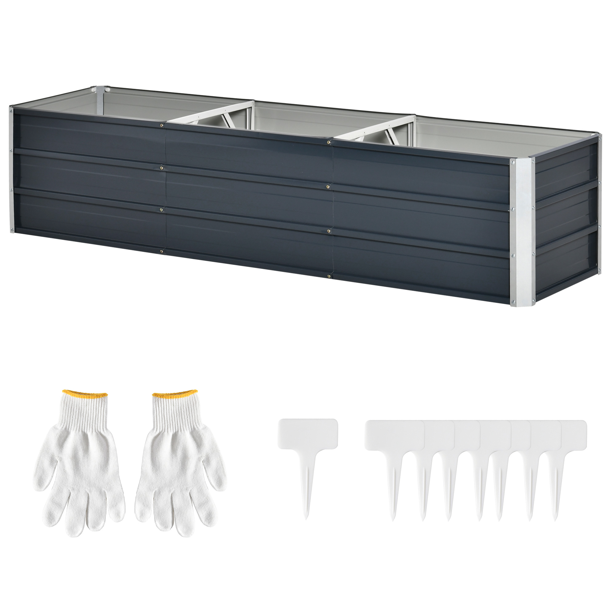 Outsunny verhoogd bed van staal tuinbed plantenbak bloembak bloempot met handschoenen donkergrijs 183 x 47 x 40 cm
