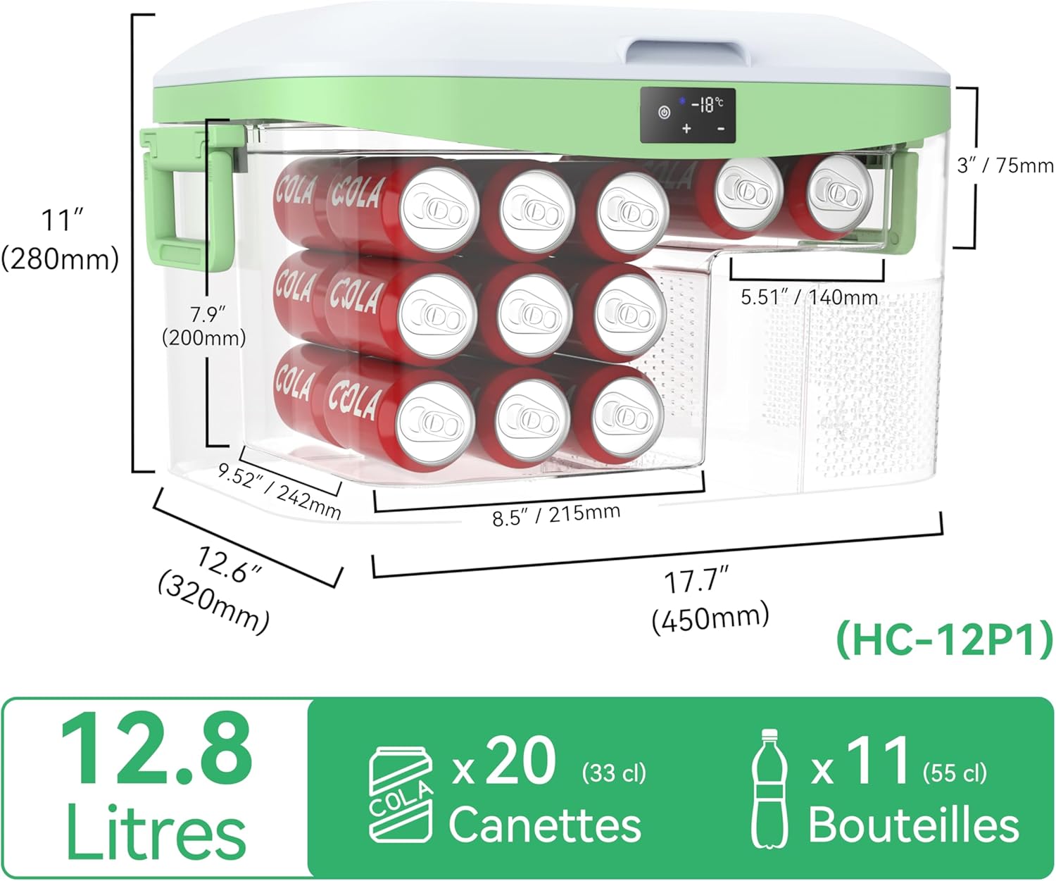 BINGI Glacière Electrique Voiture 12,8L à Compression avec Refroidissement Rapide - Réfrigérateur Portable Jusqu‘à -18°C, 12V/24V/220V, Pour Camping-Car, Van, Camion, Bateau, Voiture, Maison, Camping