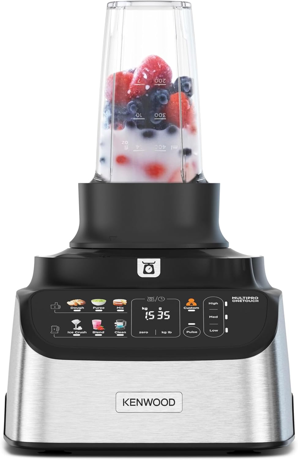Kenwood MultiPro OneTouch FDM73.850SS – 3-in-1 Kompakt-Küchenmaschine & Mixer, 12 Zubehörteile, 6 Automatikprogramme, Variable Geschwindigkeit & Pulse-Funktion, Integrierte Waage, 1000 W, Silber