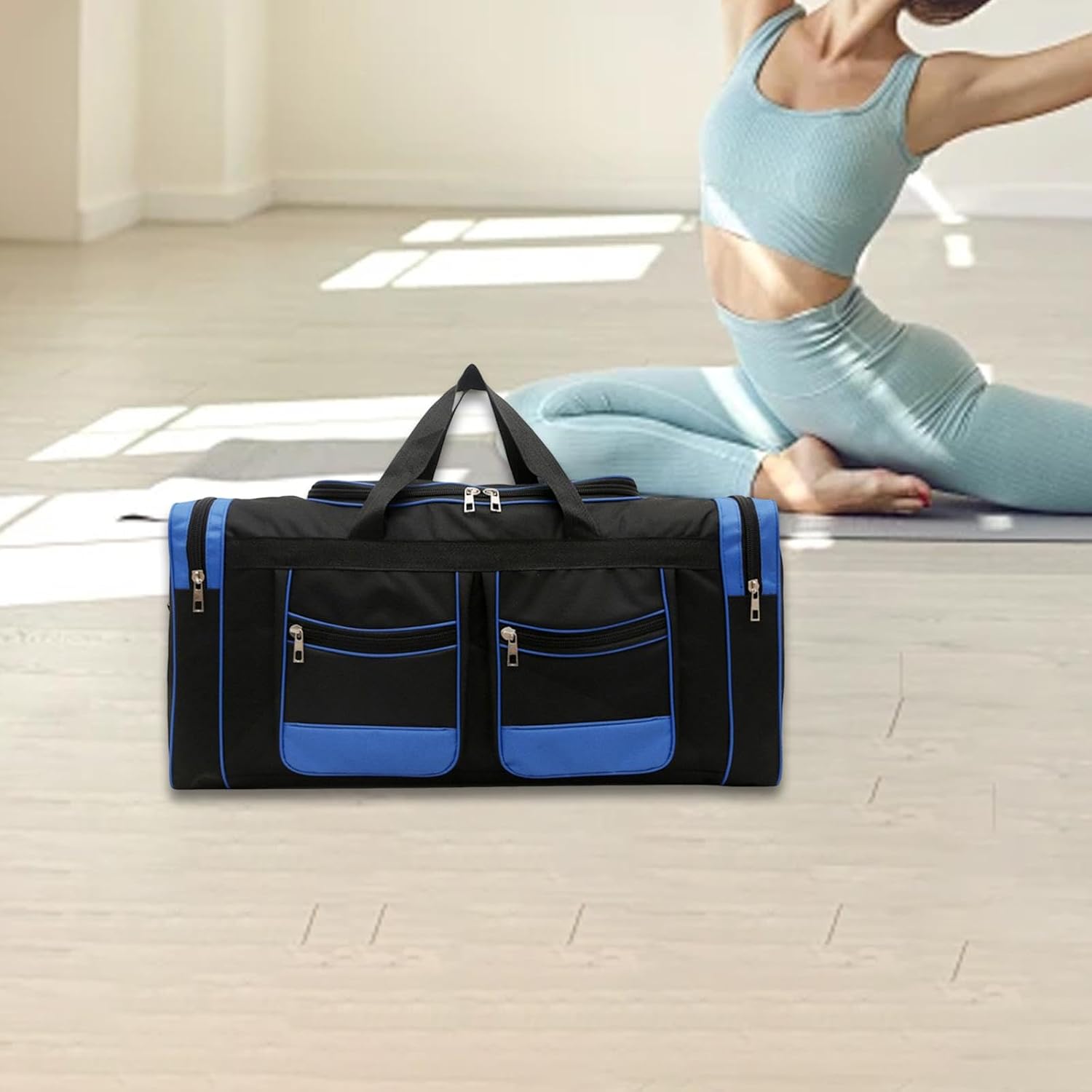 Sporttasche, Reisetasche, mit verstellbarem Schultergurt, leicht, großes Fassungsvermögen, Wochenendtasche, Übernachtung, Handgepäck, Rot / Schwarz, Blau Schwarz