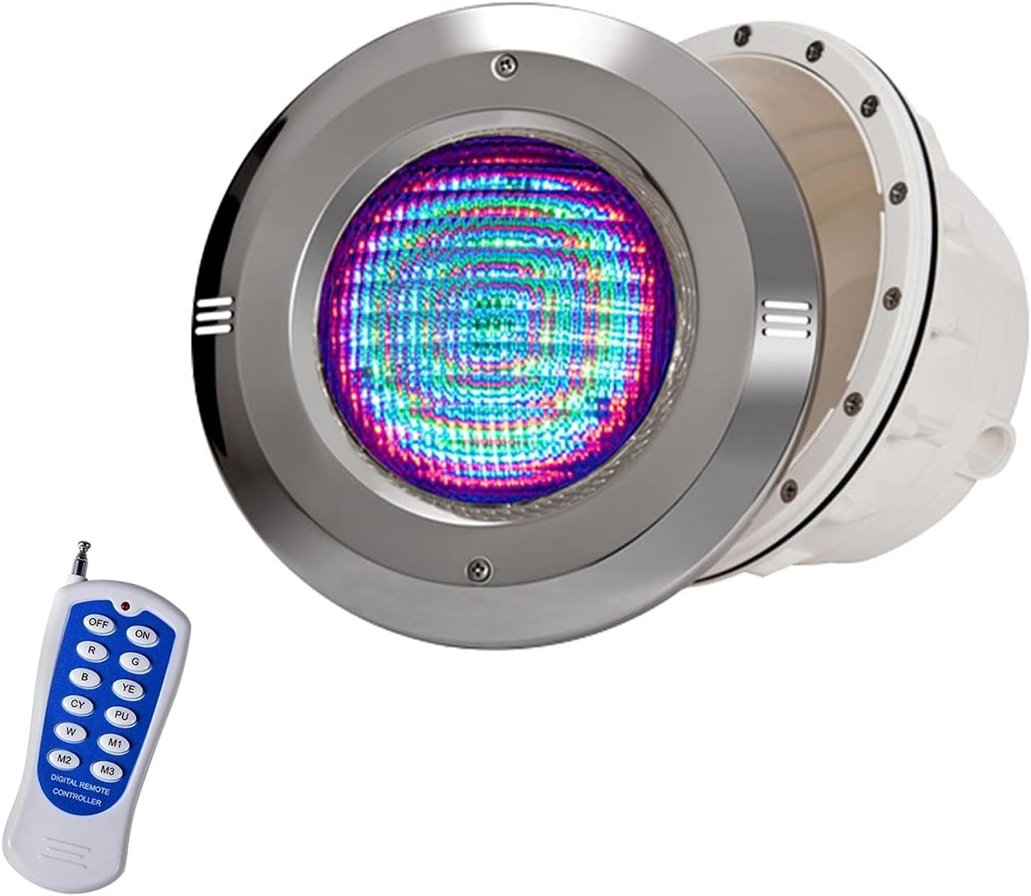 Led Poolscheinwerfer mit Nische PAR56 Edelstahlmaterial 12V AC IP68 Versenkte Unterwasserlampe für Schwimmbad mit Folientyp 100% Wasserdicht (Color : RGB+remote control, Size : 24W)