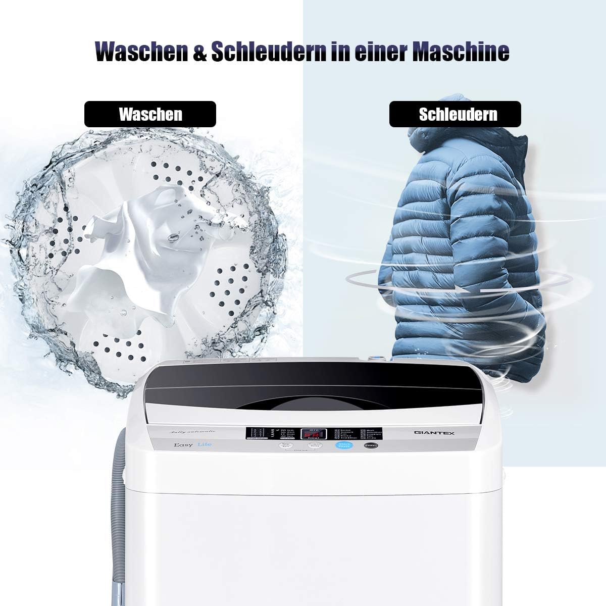 GOPLUS Waschmaschine Vollautomat 4,5 KG, Waschvollautomat mit Schleuder, 10 Programme, LED Dispaly, inkl. Ablaufpumpe, Toplader Waschmaschine ideal für Apartments und Wohnmobile, 50 x 50 x 85 cm