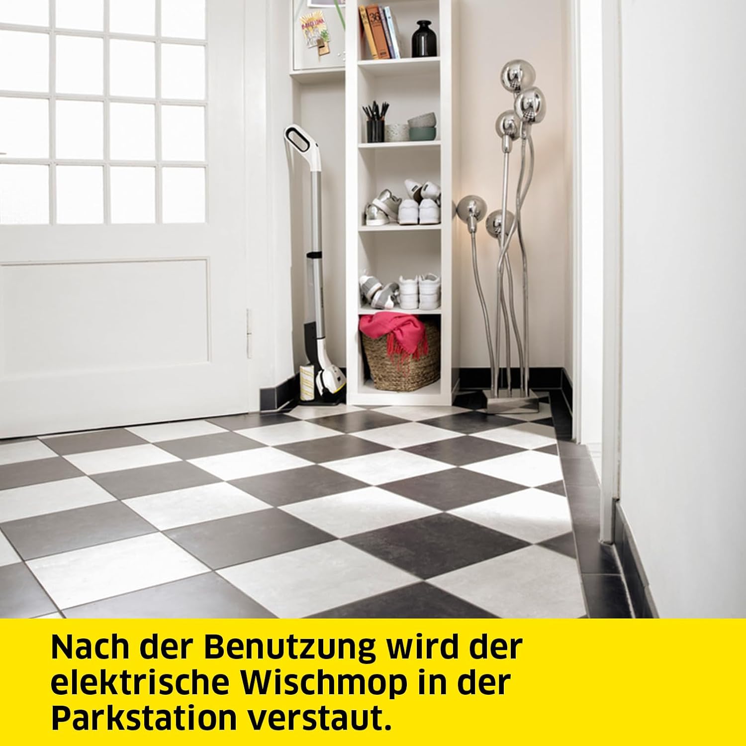 Krcher Elektrischer Wischmopp EWM 2, kabelloser Bodenreiniger mit 2 rotierenden Mikrofaserwalzen, Akkulaufzeit: ca. 20 min, Flchenleistung pro Akkuladung: ca. 60 m, Wei